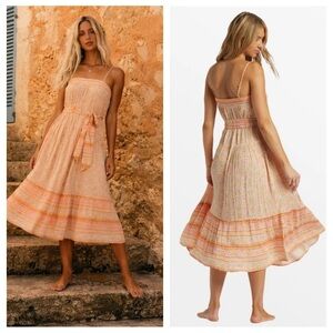 Billabong Wish for You Midi Dress Sundress Feminine Boho Travel Dress Sz S